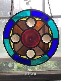 Vintage, Heavy, Thick, Stained Glass, Round, Panel, 12-in. Diameter LARGE