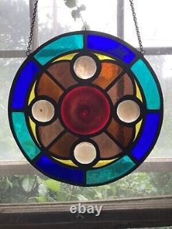 Vintage, Heavy, Thick, Stained Glass, Round, Panel, 12-in. Diameter LARGE