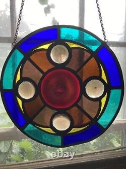 Vintage, Heavy, Thick, Stained Glass, Round, Panel, 12-in. Diameter LARGE