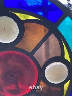 Vintage, Heavy, Thick, Stained Glass, Round, Panel, 12-in. Diameter LARGE