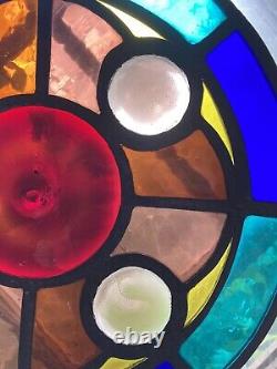 Vintage, Heavy, Thick, Stained Glass, Round, Panel, 12-in. Diameter LARGE