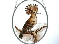 Vintage Hoopoe Bird Lead Lined Transfer Stained Glass Window Hanging Panel
