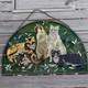 Vintage Joan Baker Tiffany Cat Stained Glass Hanging Window Panel 21.5x13.75