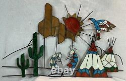 Vintage KOKOPELLI Native American Stained Glass Wall Art Cactus 24