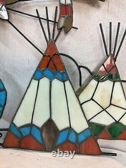 Vintage KOKOPELLI Native American Stained Glass Wall Art Cactus 24