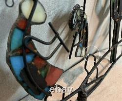 Vintage KOKOPELLI Native American Stained Glass Wall Art Cactus 24