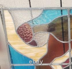 Vintage LARGE 23 X31in. 1970's Abstract Stained Glass Panel Sun Catcher W Chains