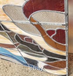 Vintage LARGE 23 X31in. 1970's Abstract Stained Glass Panel Sun Catcher W Chains