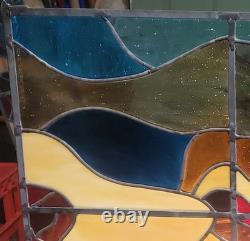 Vintage LARGE 23 X31in. 1970's Abstract Stained Glass Panel Sun Catcher W Chains