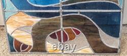 Vintage LARGE 23 X31in. 1970's Abstract Stained Glass Panel Sun Catcher W Chains