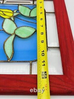 Vintage Large Red Rose Stained Glass Window Panel Dedicated & Etched