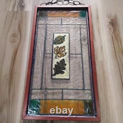 Vintage Lead Stained Glass Window 11 1/8 W × 21 1/4 L Oak Leaves 1930-40