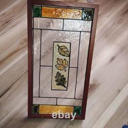 Vintage Lead Stained Glass Window 11 1/8 W × 21 1/4 L Oak Leaves 1930-40