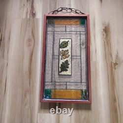 Vintage Lead Stained Glass Window 11 1/8 W × 21 1/4 L Oak Leaves 1930-40