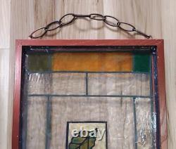 Vintage Lead Stained Glass Window 11 1/8 W × 21 1/4 L Oak Leaves 1930-40