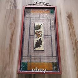 Vintage Lead Stained Glass Window 11 1/8 W × 21 1/4 L Oak Leaves 1930-40