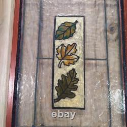 Vintage Lead Stained Glass Window 11 1/8 W × 21 1/4 L Oak Leaves 1930-40