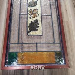 Vintage Lead Stained Glass Window 11 1/8 W × 21 1/4 L Oak Leaves 1930-40