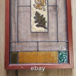 Vintage Lead Stained Glass Window 11 1/8 W × 21 1/4 L Oak Leaves 1930-40