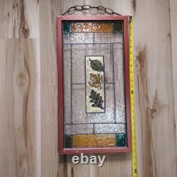 Vintage Lead Stained Glass Window 11 1/8 W × 21 1/4 L Oak Leaves 1930-40
