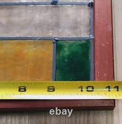 Vintage Lead Stained Glass Window 11 1/8 W × 21 1/4 L Oak Leaves 1930-40