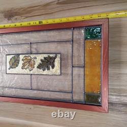 Vintage Lead Stained Glass Window 11 1/8 W × 21 1/4 L Oak Leaves 1930-40