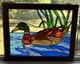 Vintage Leaded Slag Stained Glass Mallard Duck Window Panel Solid Oak Frame 22.5