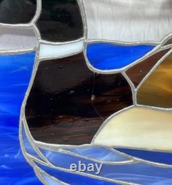 Vintage Leaded Slag Stained Glass Mallard Duck Window Panel Solid Oak Frame 22.5
