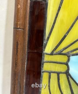 Vintage Leaded Slag Stained Glass Window Panel Curtains Drapes Wood Frame