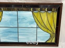 Vintage Leaded Slag Stained Glass Window Panel Curtains Drapes Wood Frame