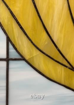 Vintage Leaded Slag Stained Glass Window Panel Curtains Drapes Wood Frame