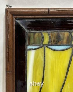 Vintage Leaded Slag Stained Glass Window Panel Curtains Drapes Wood Frame