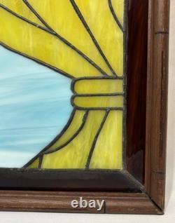 Vintage Leaded Slag Stained Glass Window Panel Curtains Drapes Wood Frame