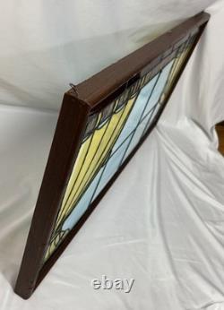 Vintage Leaded Slag Stained Glass Window Panel Curtains Drapes Wood Frame