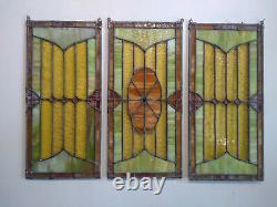 Vintage Leaded & Stained Glass 3-Panel Windows