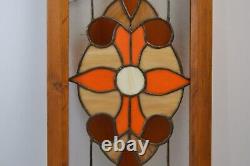 Vintage Leaded Stained Glass Framed Panel Geometric Flourish Hanging Art