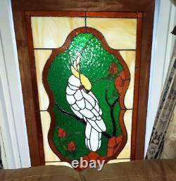 Vintage Leaded Stained Glass Macaw Window Panel