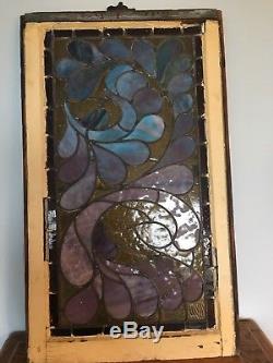 Vintage Leaded Stained Glass Panel 18.5 x 31 in a Wooden Frame