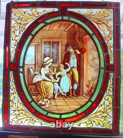 Vintage Leaded Stained Glass Pictorial Window Panel 16 x 14