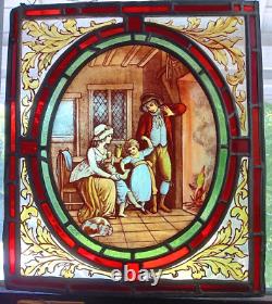 Vintage Leaded Stained Glass Pictorial Window Panel 16 x 14