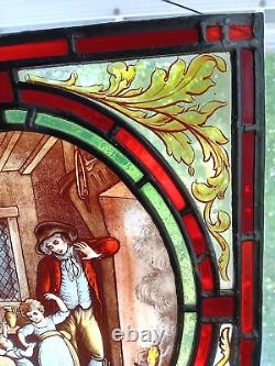 Vintage Leaded Stained Glass Pictorial Window Panel 16 x 14