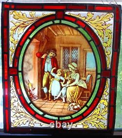 Vintage Leaded Stained Glass Pictorial Window Panel 16 x 14