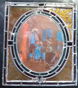 Vintage Leaded Stained Glass Pictorial Window Panel 16 x 14