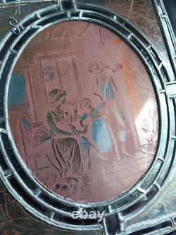 Vintage Leaded Stained Glass Pictorial Window Panel 16 x 14