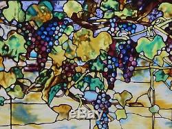 Vintage Louis Comfort Tiffany stained glass panel. Wisteria. Transom. MMA 22x8
