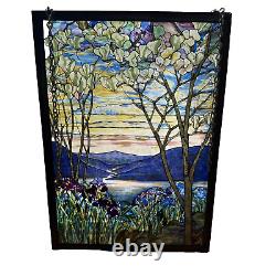 Vintage Louis Tiffany Magnolia Irises Stained Glass Panel MMA Reproduction 13x9