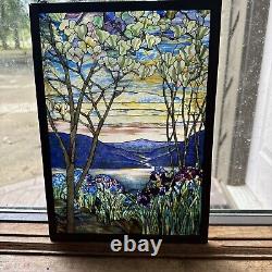 Vintage Louis Tiffany Magnolia Irises Stained Glass Panel MMA Reproduction 13x9