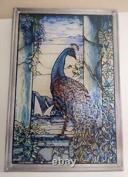 Vintage Louis Tiffany Peacock Stained Glass Glassmasters Window Hanging Panel