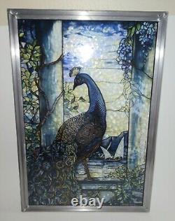Vintage Louis Tiffany Peacock Stained Glass Glassmasters Window Hanging Panel