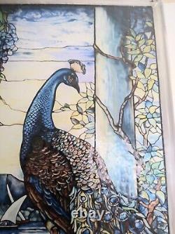 Vintage Louis Tiffany Peacock Stained Glass Glassmasters Window Hanging Panel